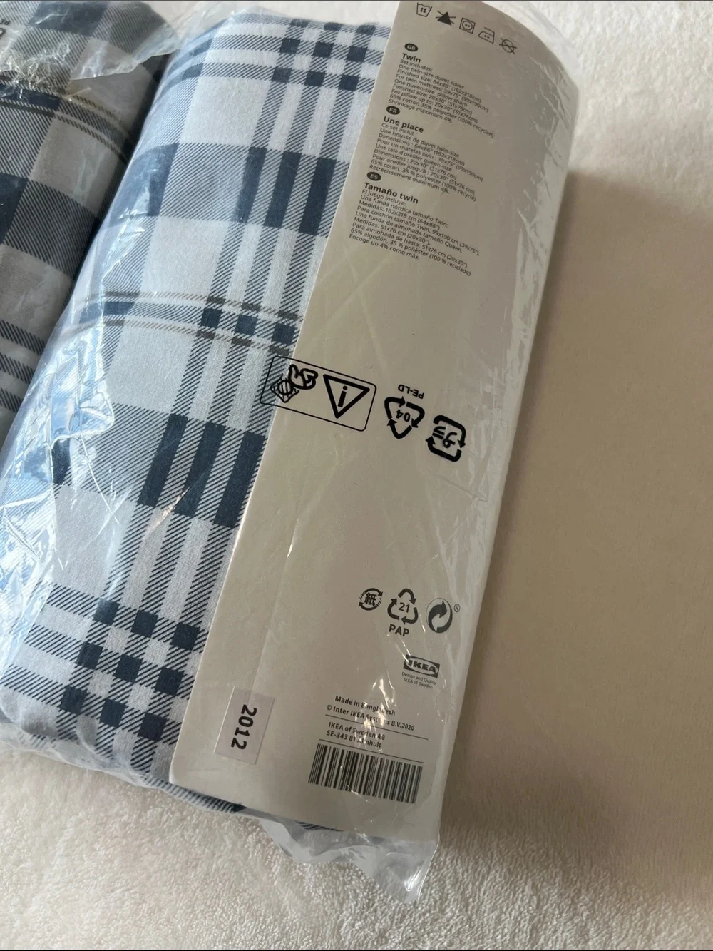 Set of 2, SPIKVALLMO Twin Duvet Cover Set - Navy & White Plaid